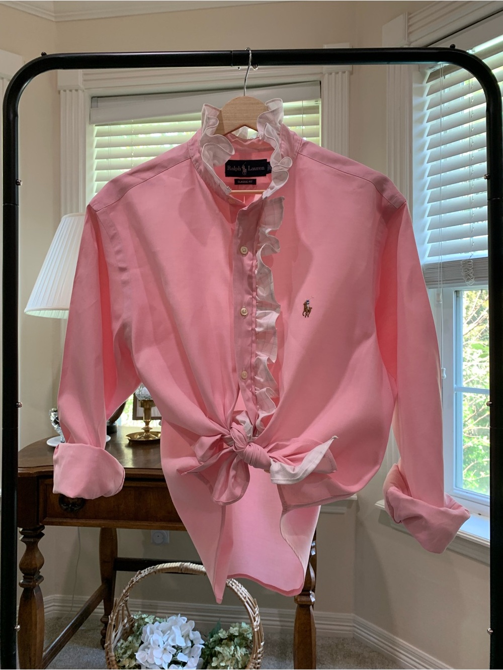 Reimagined Ralph Lauren Pink Ruffled Oxford Button-Down Shirt
